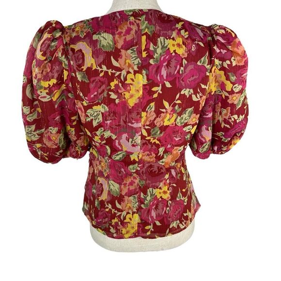 Revolve LPA Ada Puff Sleeve Pink Floral Wrap Crop Blouse - Picture 11 of 14